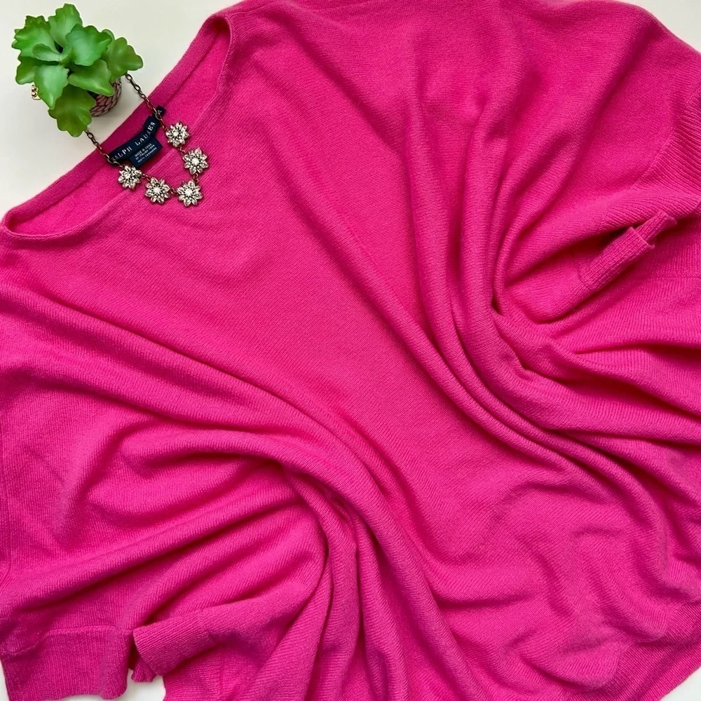 Ralph Lauren Pink Cashmere Poncho Cape Sweater Italian Yarn Size M / L - Picture 2 of 7